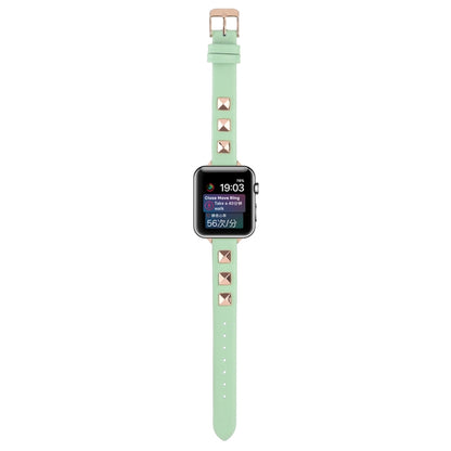 Rivet Genuine Leather Watch Band For Apple Watch Series 7 41mm / 6 & SE & 5 & 4 40mm / 3 & 2 & 1 38mm(Mint Green) by bashfashion