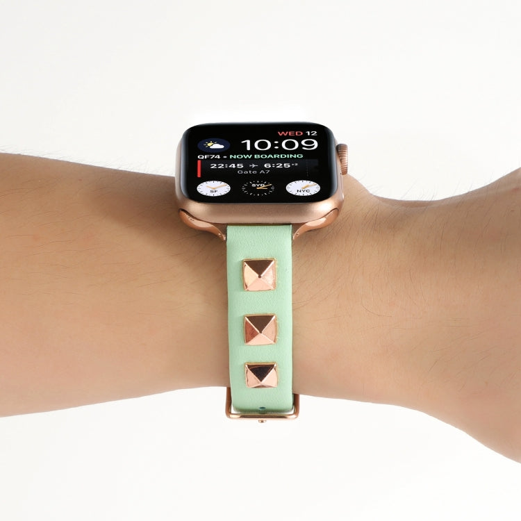 Rivet Genuine Leather Watch Band For Apple Watch Series 7 41mm / 6 & SE & 5 & 4 40mm / 3 & 2 & 1 38mm(Mint Green) by bashfashion