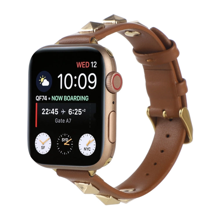 Rivet Genuine Leather Watch Band For Apple Watch Series 7 41mm / 6 & SE & 5 & 4 40mm / 3 & 2 & 1 38mm(Brown) by bashfashion