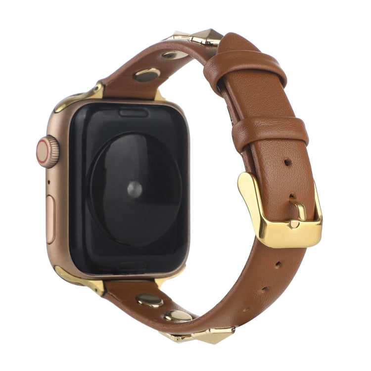 Rivet Genuine Leather Watch Band For Apple Watch Series 7 41mm / 6 & SE & 5 & 4 40mm / 3 & 2 & 1 38mm(Brown) by bashfashion