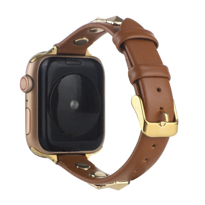 Rivet Genuine Leather Watch Band For Apple Watch Series 7 41mm / 6 & SE & 5 & 4 40mm / 3 & 2 & 1 38mm(Brown) by bashfashion