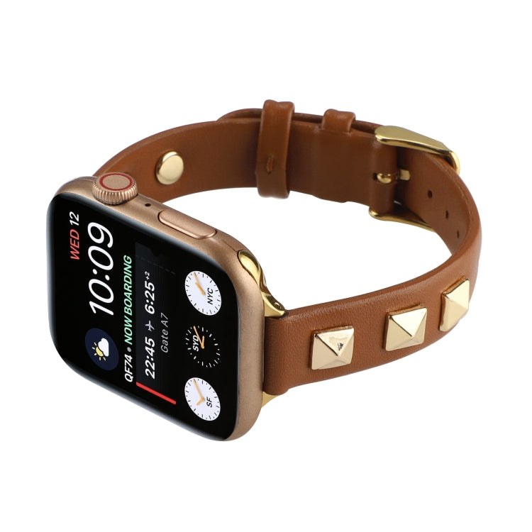 Rivet Genuine Leather Watch Band For Apple Watch Series 7 41mm / 6 & SE & 5 & 4 40mm / 3 & 2 & 1 38mm(Brown) by bashfashion