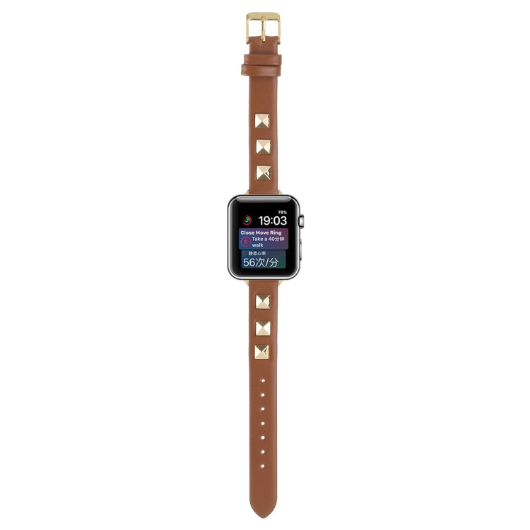Rivet Genuine Leather Watch Band For Apple Watch Series 7 41mm / 6 & SE & 5 & 4 40mm / 3 & 2 & 1 38mm(Brown) by bashfashion