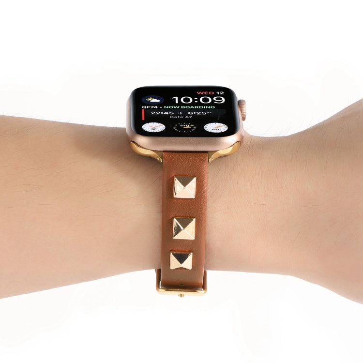 Rivet Genuine Leather Watch Band For Apple Watch Series 7 41mm / 6 & SE & 5 & 4 40mm / 3 & 2 & 1 38mm(Brown) by bashfashion