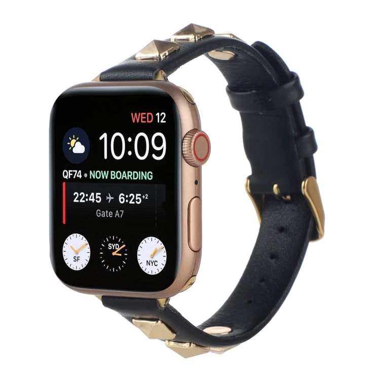 Rivet Genuine Leather Watch Band For Apple Watch Series 7 41mm / 6 & SE & 5 & 4 40mm / 3 & 2 & 1 38mm(Black) by bashfashion