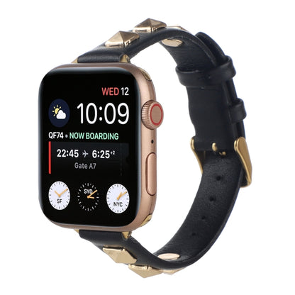 Rivet Genuine Leather Watch Band For Apple Watch Series 7 41mm / 6 & SE & 5 & 4 40mm / 3 & 2 & 1 38mm(Black) by bashfashion