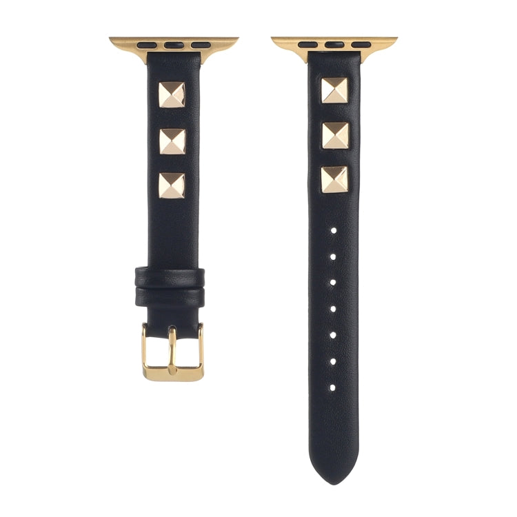 Rivet Genuine Leather Watch Band For Apple Watch Series 7 41mm / 6 & SE & 5 & 4 40mm / 3 & 2 & 1 38mm(Black) by bashfashion