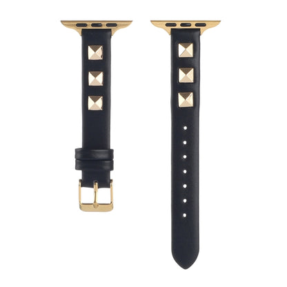 Rivet Genuine Leather Watch Band For Apple Watch Series 7 41mm / 6 & SE & 5 & 4 40mm / 3 & 2 & 1 38mm(Black) by bashfashion