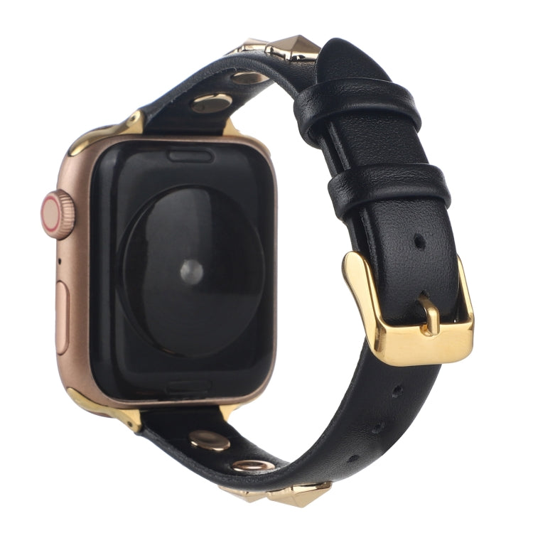 Rivet Genuine Leather Watch Band For Apple Watch Series 7 41mm / 6 & SE & 5 & 4 40mm / 3 & 2 & 1 38mm(Black) by bashfashion