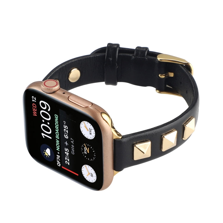 Rivet Genuine Leather Watch Band For Apple Watch Series 7 41mm / 6 & SE & 5 & 4 40mm / 3 & 2 & 1 38mm(Black) by bashfashion