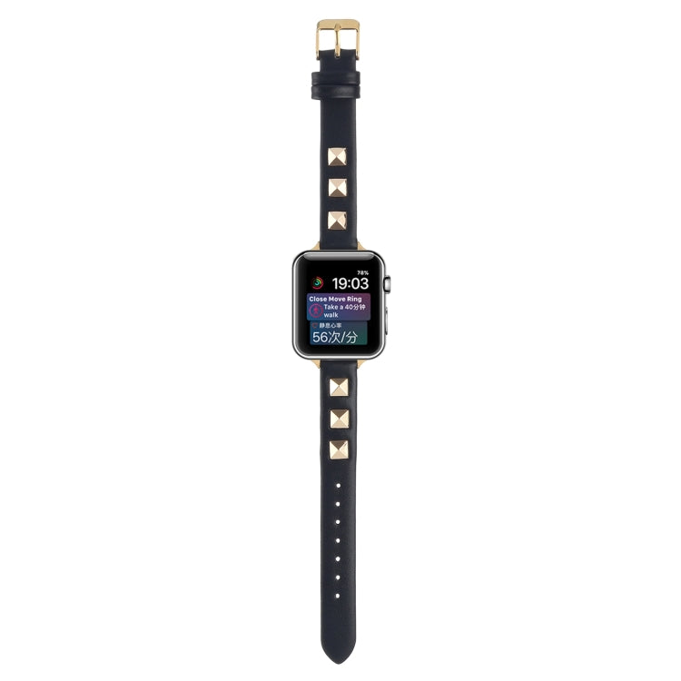 Rivet Genuine Leather Watch Band For Apple Watch Series 7 41mm / 6 & SE & 5 & 4 40mm / 3 & 2 & 1 38mm(Black) by bashfashion