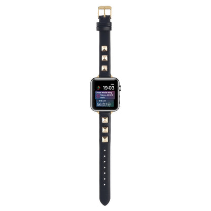 Rivet Genuine Leather Watch Band For Apple Watch Series 7 41mm / 6 & SE & 5 & 4 40mm / 3 & 2 & 1 38mm(Black) by bashfashion