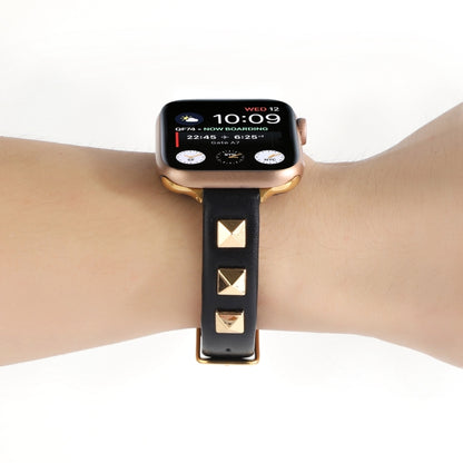 Rivet Genuine Leather Watch Band For Apple Watch Series 7 41mm / 6 & SE & 5 & 4 40mm / 3 & 2 & 1 38mm(Black) by bashfashion