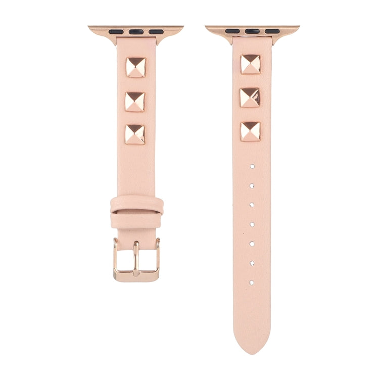 Rivet Genuine Leather Watch Band For Apple Watch Ultra 49mm&Watch Ultra 2 49mm / Series 9&8&7 45mm / SE 3&SE 2&6&SE&5&4 44mm / 3&2&1 42mm(Pink) by bashfashion