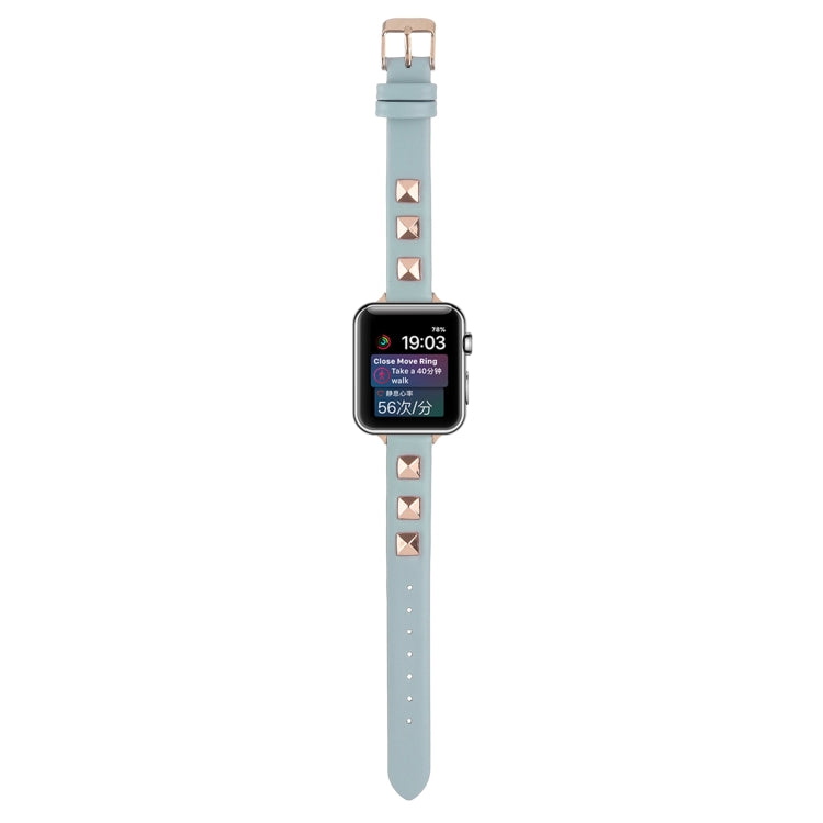 Rivet Genuine Leather Watch Band For Apple Watch Ultra 49mm&Watch Ultra 2 49mm / Series 9&8&7 45mm / SE 3&SE 2&6&SE&5&4 44mm / 3&2&1 42mm(Sky Blue) by bashfashion