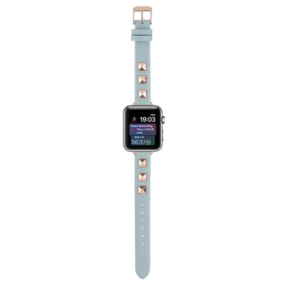 Rivet Genuine Leather Watch Band For Apple Watch Ultra 49mm&Watch Ultra 2 49mm / Series 9&8&7 45mm / SE 3&SE 2&6&SE&5&4 44mm / 3&2&1 42mm(Sky Blue) by bashfashion