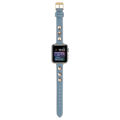 Rivet Genuine Leather Watch Band For Apple Watch Ultra 49mm&Watch Ultra 2 49mm / Series 9&8&7 45mm / SE 3&SE 2&6&SE&5&4 44mm / 3&2&1 42mm(Denim Blue) by bashfashion