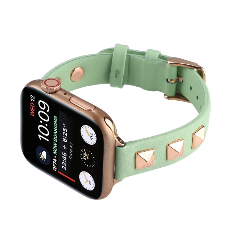 Rivet Genuine Leather Watch Band For Apple Watch Ultra 49mm&Watch Ultra 2 49mm / Series 9&8&7 45mm / SE 3&SE 2&6&SE&5&4 44mm / 3&2&1 42mm(Mint Green) by bashfashion
