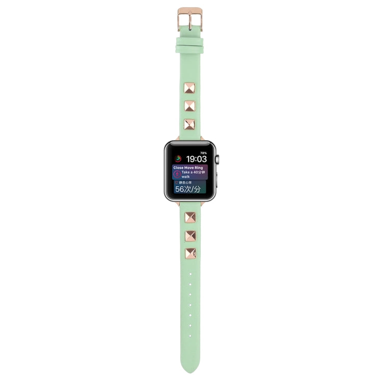 Rivet Genuine Leather Watch Band For Apple Watch Ultra 49mm&Watch Ultra 2 49mm / Series 9&8&7 45mm / SE 3&SE 2&6&SE&5&4 44mm / 3&2&1 42mm(Mint Green) by bashfashion