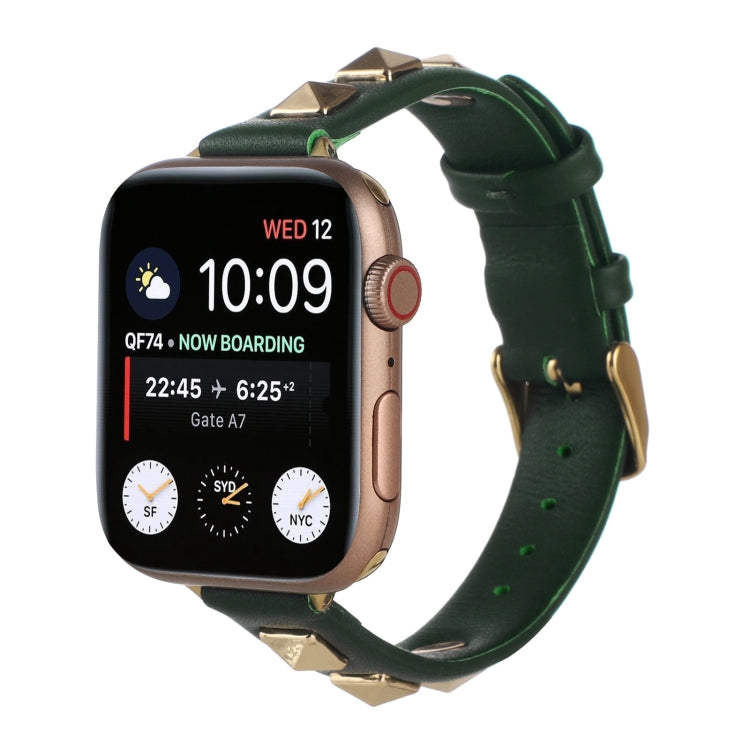 Rivet Genuine Leather Watch Band For Apple Watch Ultra 49mm&Watch Ultra 2 49mm / Series 9&8&7 45mm / SE 3&SE 2&6&SE&5&4 44mm / 3&2&1 42mm(Dark Green) by bashfashion