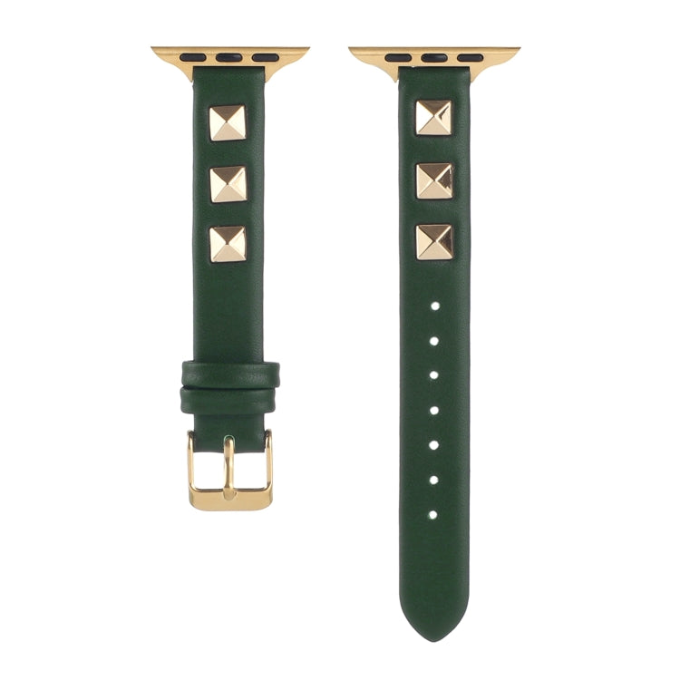 Rivet Genuine Leather Watch Band For Apple Watch Ultra 49mm&Watch Ultra 2 49mm / Series 9&8&7 45mm / SE 3&SE 2&6&SE&5&4 44mm / 3&2&1 42mm(Dark Green) by bashfashion