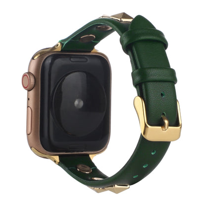 Rivet Genuine Leather Watch Band For Apple Watch Ultra 49mm&Watch Ultra 2 49mm / Series 9&8&7 45mm / SE 3&SE 2&6&SE&5&4 44mm / 3&2&1 42mm(Dark Green) by bashfashion