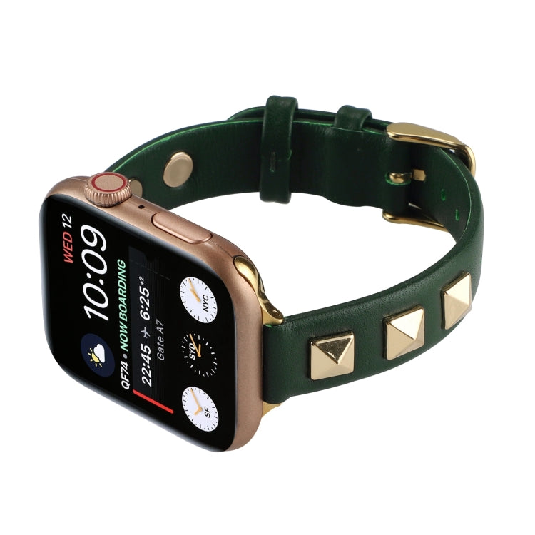 Rivet Genuine Leather Watch Band For Apple Watch Ultra 49mm&Watch Ultra 2 49mm / Series 9&8&7 45mm / SE 3&SE 2&6&SE&5&4 44mm / 3&2&1 42mm(Dark Green) by bashfashion