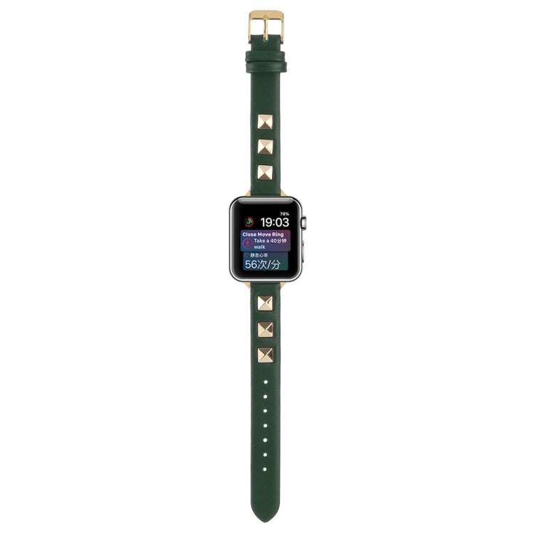 Rivet Genuine Leather Watch Band For Apple Watch Ultra 49mm&Watch Ultra 2 49mm / Series 9&8&7 45mm / SE 3&SE 2&6&SE&5&4 44mm / 3&2&1 42mm(Dark Green) by bashfashion
