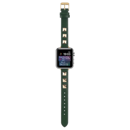 Rivet Genuine Leather Watch Band For Apple Watch Ultra 49mm&Watch Ultra 2 49mm / Series 9&8&7 45mm / SE 3&SE 2&6&SE&5&4 44mm / 3&2&1 42mm(Dark Green) by bashfashion