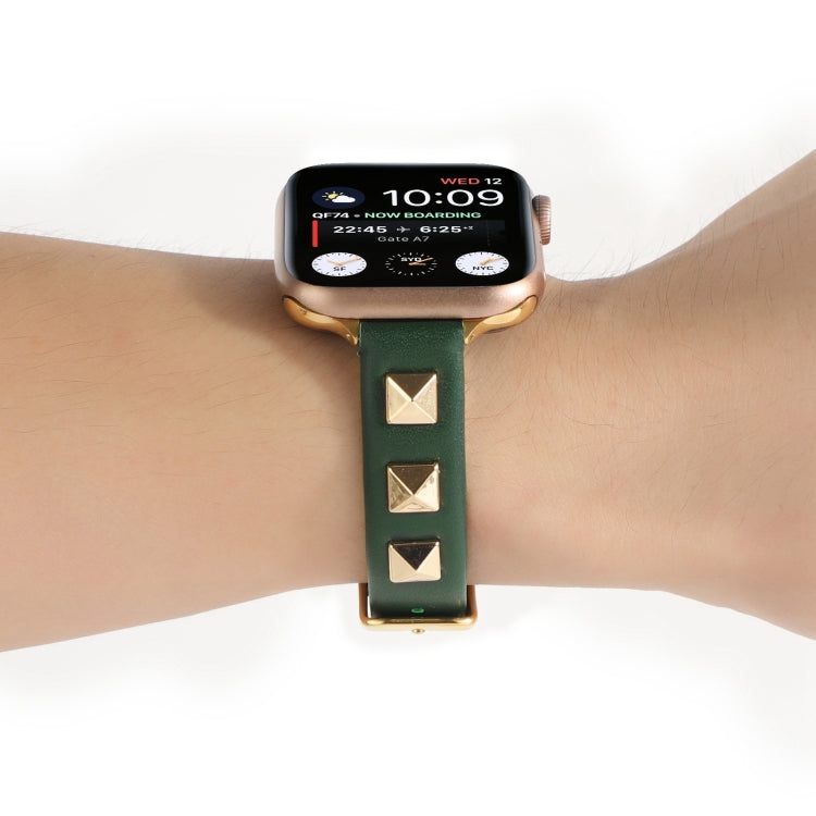 Rivet Genuine Leather Watch Band For Apple Watch Ultra 49mm&Watch Ultra 2 49mm / Series 9&8&7 45mm / SE 3&SE 2&6&SE&5&4 44mm / 3&2&1 42mm(Dark Green) by bashfashion