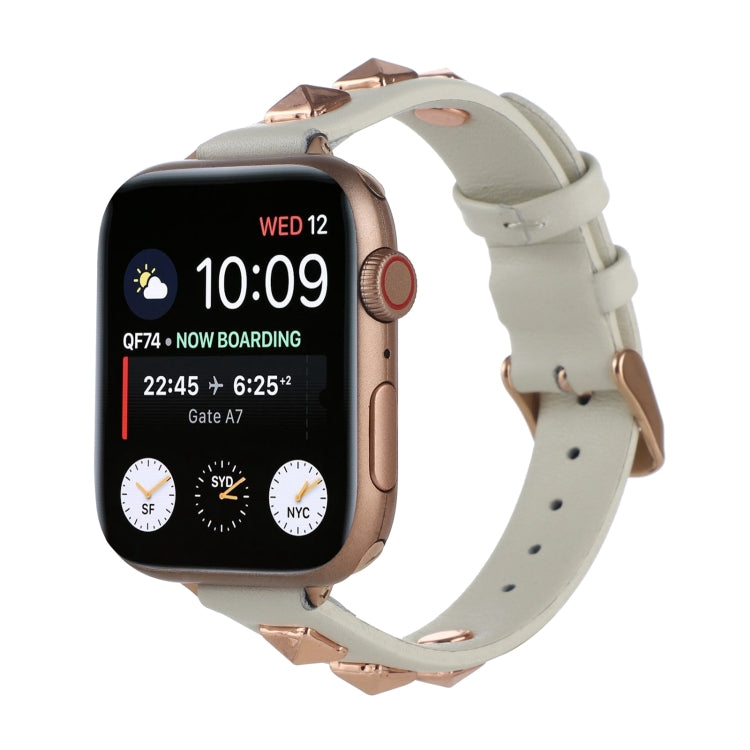 Rivet Genuine Leather Watch Band For Apple Watch Ultra 49mm&Watch Ultra 2 49mm / Series 9&8&7 45mm / SE 3&SE 2&6&SE&5&4 44mm / 3&2&1 42mm(White) by bashfashion