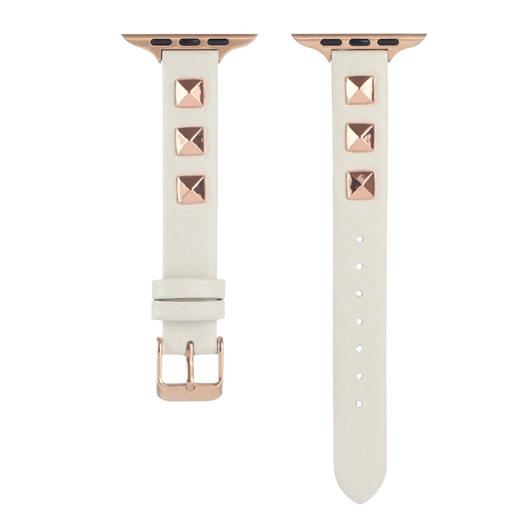 Rivet Genuine Leather Watch Band For Apple Watch Ultra 49mm&Watch Ultra 2 49mm / Series 9&8&7 45mm / SE 3&SE 2&6&SE&5&4 44mm / 3&2&1 42mm(White) by bashfashion