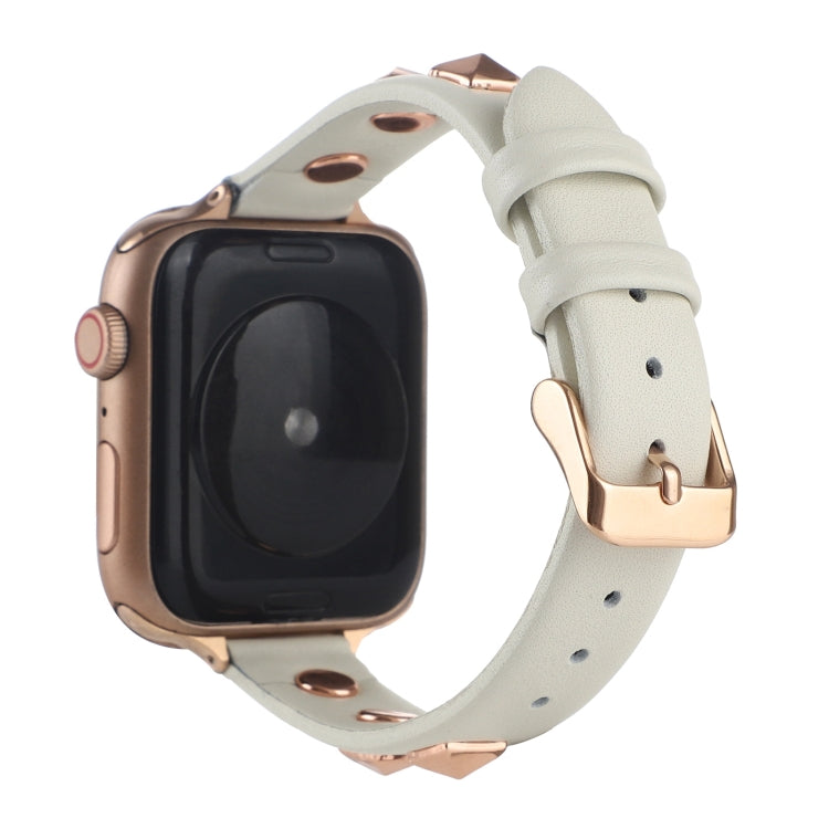 Rivet Genuine Leather Watch Band For Apple Watch Ultra 49mm&Watch Ultra 2 49mm / Series 9&8&7 45mm / SE 3&SE 2&6&SE&5&4 44mm / 3&2&1 42mm(White) by bashfashion