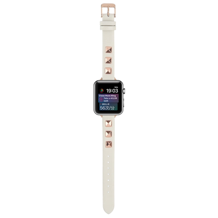 Rivet Genuine Leather Watch Band For Apple Watch Ultra 49mm&Watch Ultra 2 49mm / Series 9&8&7 45mm / SE 3&SE 2&6&SE&5&4 44mm / 3&2&1 42mm(White) by bashfashion