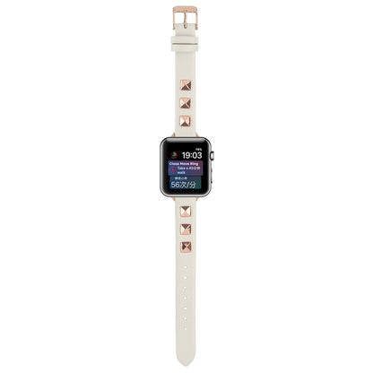 Rivet Genuine Leather Watch Band For Apple Watch Ultra 49mm&Watch Ultra 2 49mm / Series 9&8&7 45mm / SE 3&SE 2&6&SE&5&4 44mm / 3&2&1 42mm(White) by bashfashion