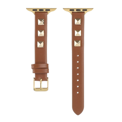 Rivet Genuine Leather Watch Band For Apple Watch Ultra 49mm&Watch Ultra 2 49mm / Series 9&8&7 45mm / SE 3&SE 2&6&SE&5&4 44mm / 3&2&1 42mm(Brown) by bashfashion