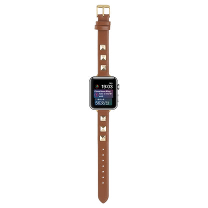 Rivet Genuine Leather Watch Band For Apple Watch Ultra 49mm&Watch Ultra 2 49mm / Series 9&8&7 45mm / SE 3&SE 2&6&SE&5&4 44mm / 3&2&1 42mm(Brown) by bashfashion