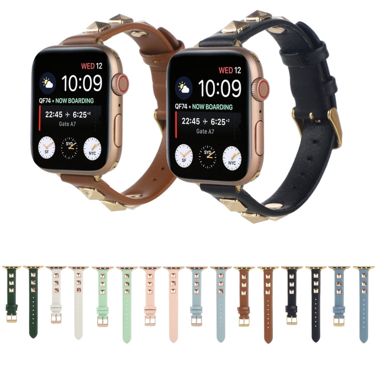Rivet Genuine Leather Watch Band For Apple Watch Ultra 49mm&Watch Ultra 2 49mm / Series 9&8&7 45mm / SE 3&SE 2&6&SE&5&4 44mm / 3&2&1 42mm(Dark Green) by bashfashion
