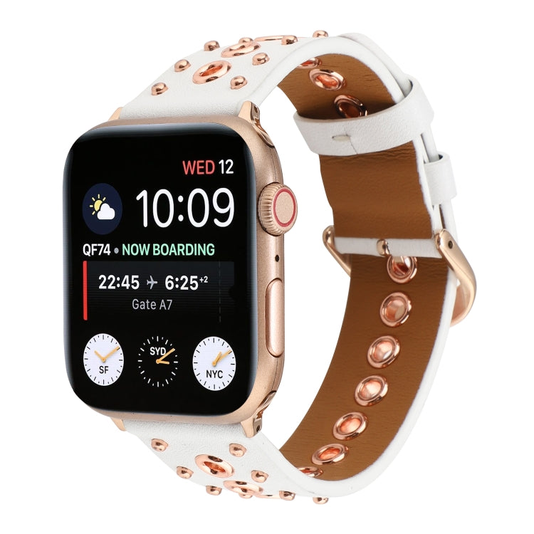 Punk Rivet Genuine Leather Watch Band For Apple Watch Series 7 41mm / 6 & SE & 5 & 4 40mm / 3 & 2 & 1 38mm(White) by bashfashion