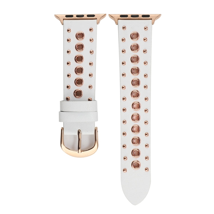 Punk Rivet Genuine Leather Watch Band For Apple Watch Series 7 41mm / 6 & SE & 5 & 4 40mm / 3 & 2 & 1 38mm(White) by bashfashion