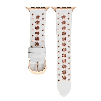 Punk Rivet Genuine Leather Watch Band For Apple Watch Series 7 41mm / 6 & SE & 5 & 4 40mm / 3 & 2 & 1 38mm(White) by bashfashion
