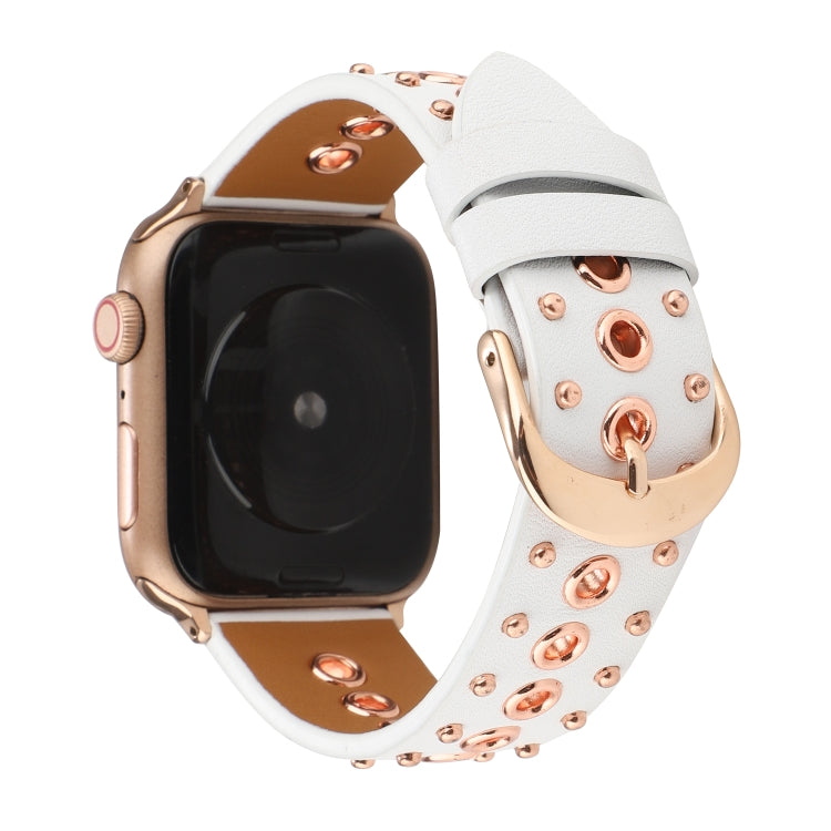 Punk Rivet Genuine Leather Watch Band For Apple Watch Series 7 41mm / 6 & SE & 5 & 4 40mm / 3 & 2 & 1 38mm(White) by bashfashion