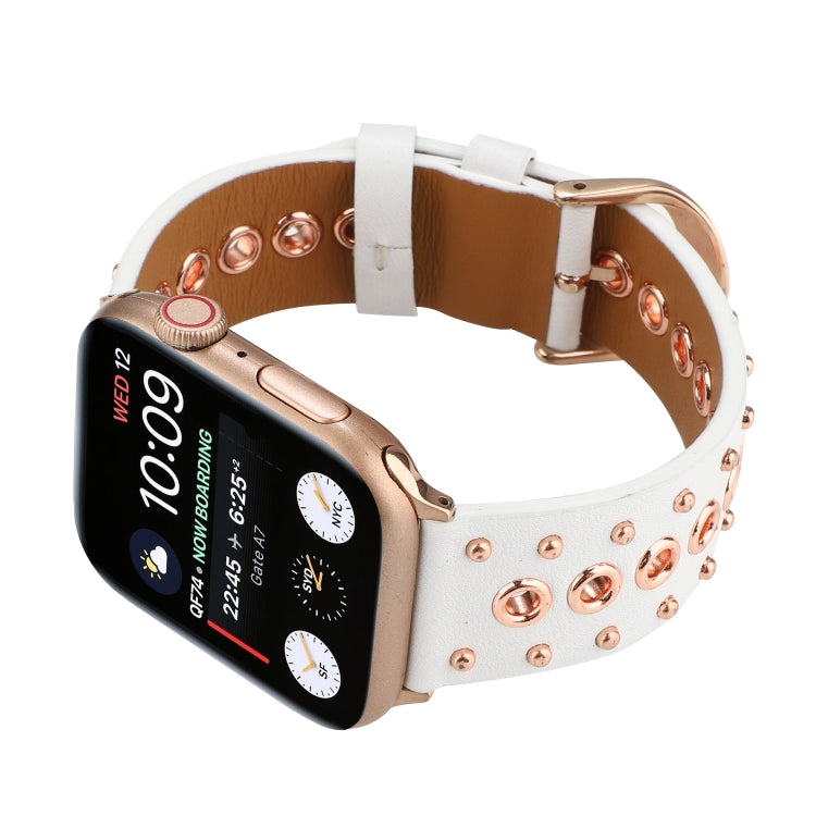 Punk Rivet Genuine Leather Watch Band For Apple Watch Series 7 41mm / 6 & SE & 5 & 4 40mm / 3 & 2 & 1 38mm(White) by bashfashion