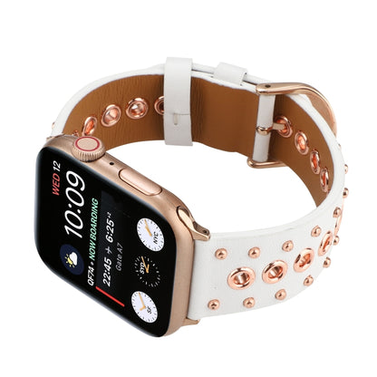 Punk Rivet Genuine Leather Watch Band For Apple Watch Series 7 41mm / 6 & SE & 5 & 4 40mm / 3 & 2 & 1 38mm(White) by bashfashion