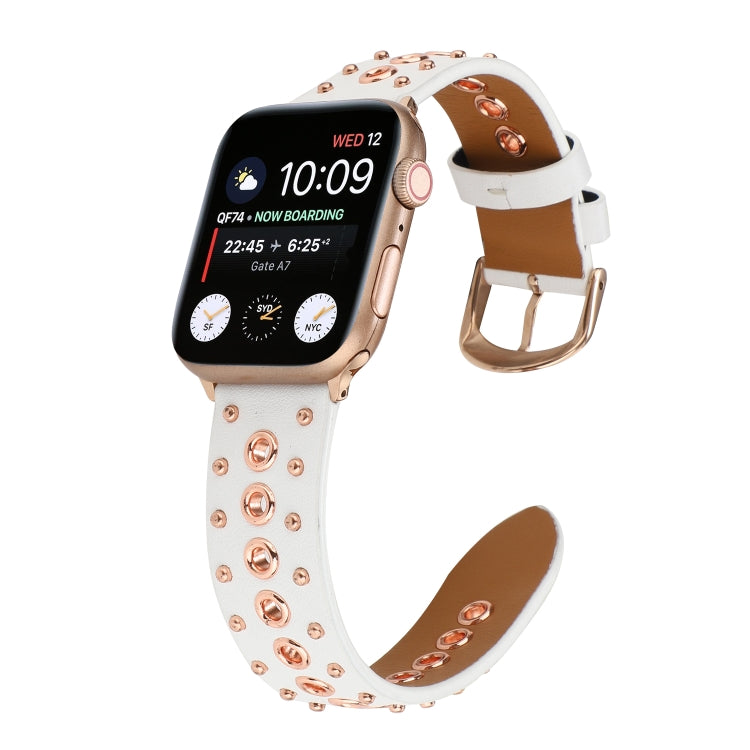 Punk Rivet Genuine Leather Watch Band For Apple Watch Series 7 41mm / 6 & SE & 5 & 4 40mm / 3 & 2 & 1 38mm(White) by bashfashion