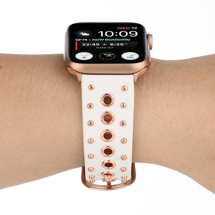 Punk Rivet Genuine Leather Watch Band For Apple Watch Series 7 41mm / 6 & SE & 5 & 4 40mm / 3 & 2 & 1 38mm(White) by bashfashion