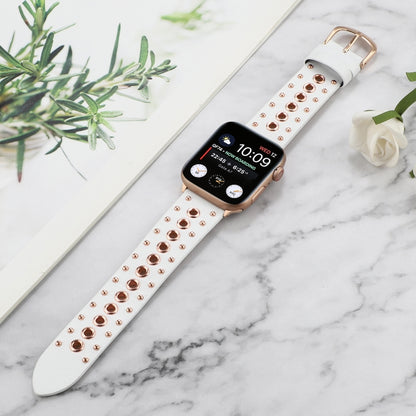Punk Rivet Genuine Leather Watch Band For Apple Watch Series 7 41mm / 6 & SE & 5 & 4 40mm / 3 & 2 & 1 38mm(White) by bashfashion