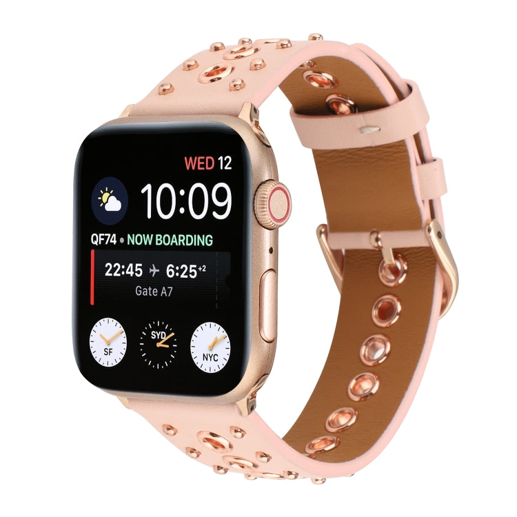 Punk Rivet Genuine Leather Watch Band For Apple Watch Ultra 49mm&Watch Ultra 2 49mm / Series 9&8&7 45mm / SE 3&SE 2&6&SE&5&4 44mm / 3&2&1 42mm(Pink) by bashfashion