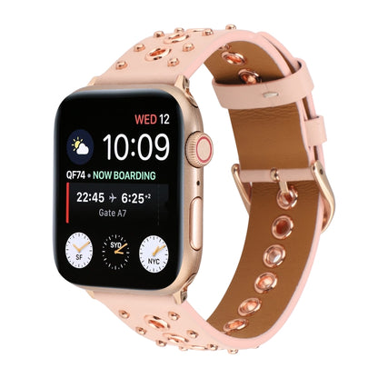 Punk Rivet Genuine Leather Watch Band For Apple Watch Ultra 49mm&Watch Ultra 2 49mm / Series 9&8&7 45mm / SE 3&SE 2&6&SE&5&4 44mm / 3&2&1 42mm(Pink) by bashfashion