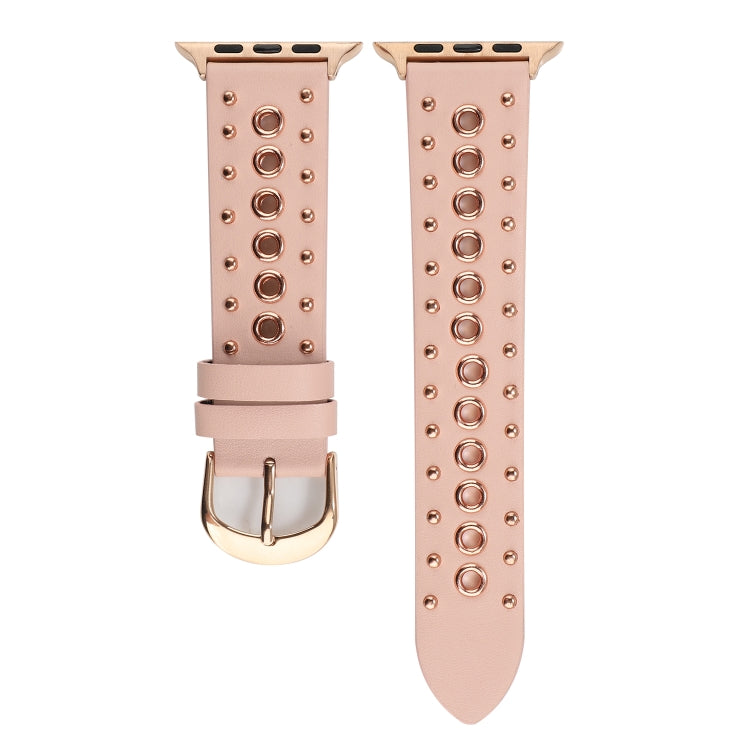 Punk Rivet Genuine Leather Watch Band For Apple Watch Ultra 49mm&Watch Ultra 2 49mm / Series 9&8&7 45mm / SE 3&SE 2&6&SE&5&4 44mm / 3&2&1 42mm(Pink) by bashfashion